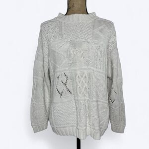 Vtg Express Compagnie Internationale Cable Knit‎ Sweater Womens S White Heritage